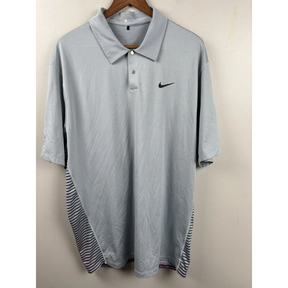Nike Golf TW Tiger Woods Collection Dri-Fit XL Gray Polo - Snap Buttons